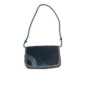 Vintage 80s  Italian Black Velvet Braided Strap‎ Handbag Made For Sears